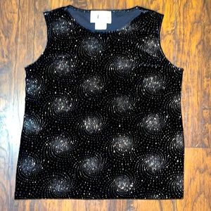 N touch sleeveless top- fancy black with silver sparkles lively swirling